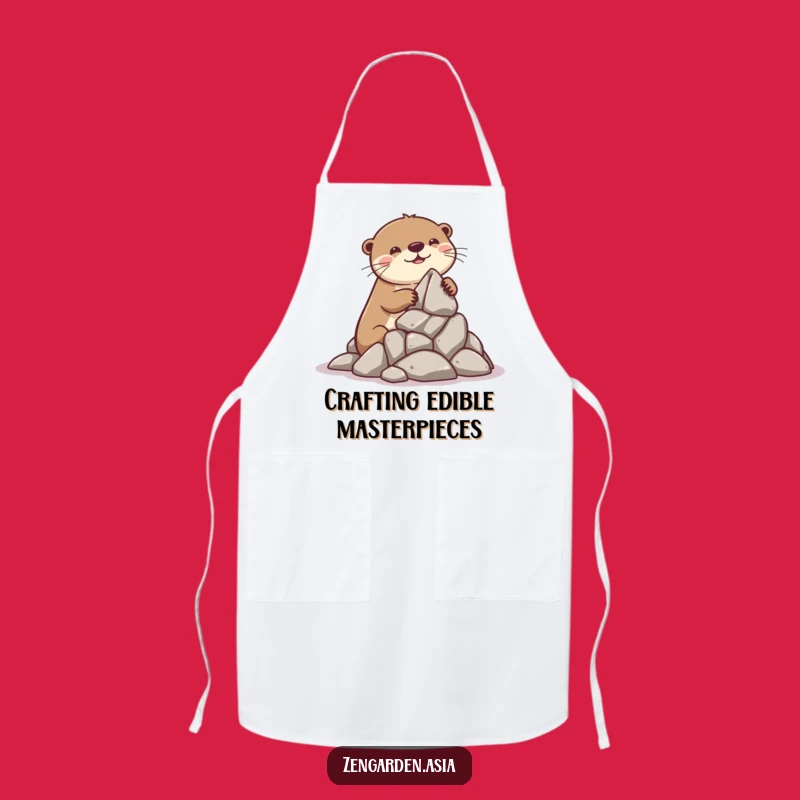 Funny Otter Builder Apron: Playful Otter, Rock Art, Creative Kitchen Wear