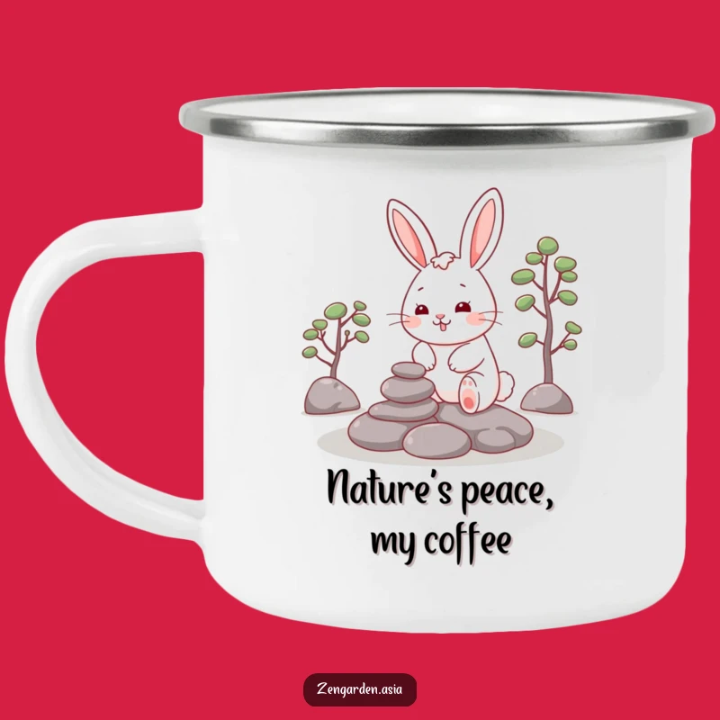Funny Rabbit Zen Camping Mug: Cheerful Rabbit, Peaceful Garden Sip