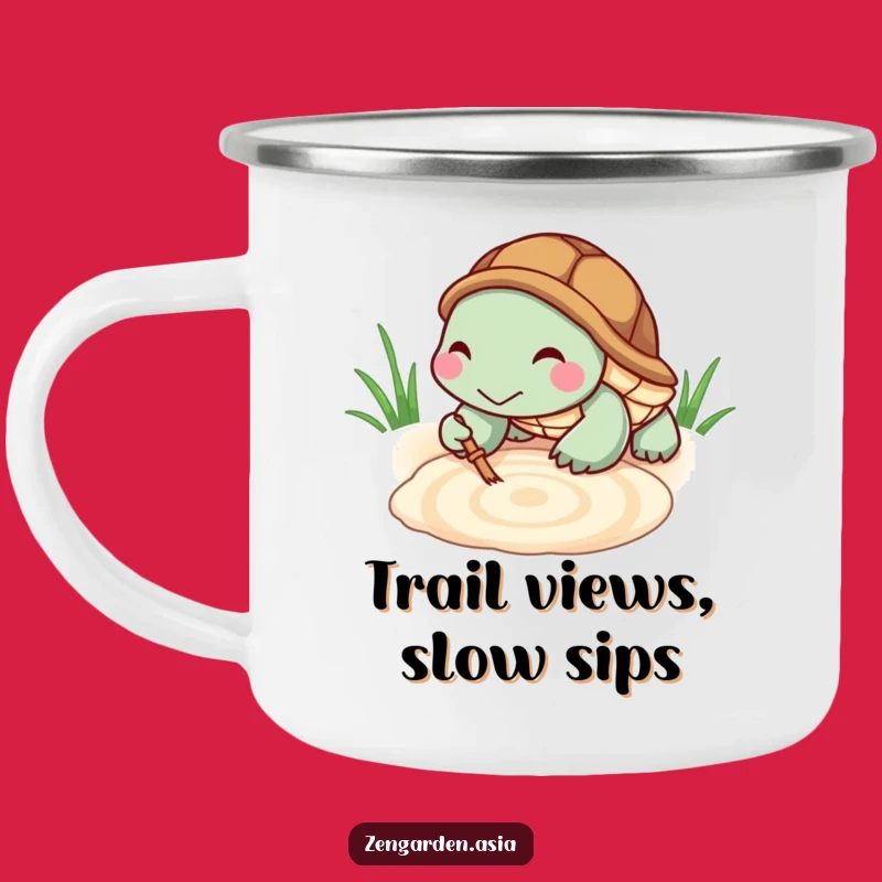 Funny Turtle Zen Camping Mug: Tiny Raking Turtle, Peaceful Outdoor Sip