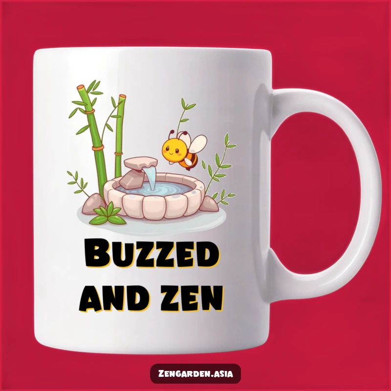 Funny Zen Bee Mug: Adorable Bee Near Bamboo Fountain, Perfect Zen Gift