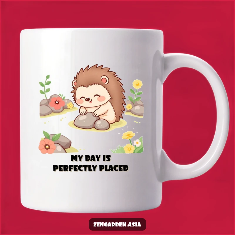 Funny Happy Hedgehog Garden Mug: Tranquil Stone Setting Humor, Perfect Gift