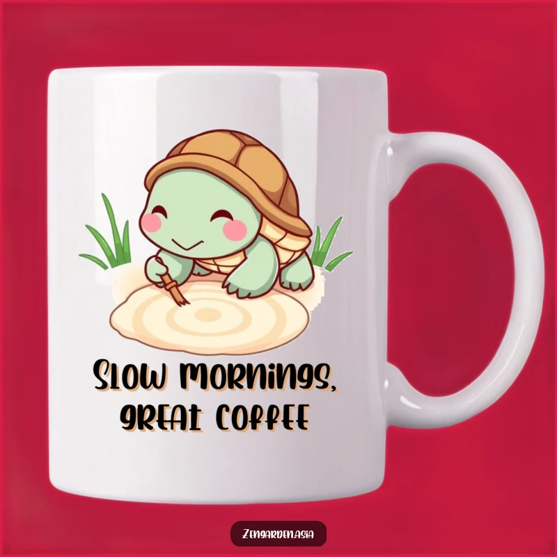 Funny Turtle Zen Mug: Tiny Raking Turtle with a Grin, Relaxing Artist Gift