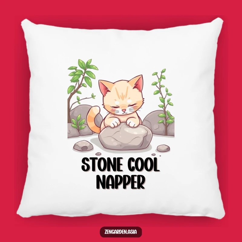 Funny Cat Zen Pillow: Patter Stone Cushion, Cozy Gift