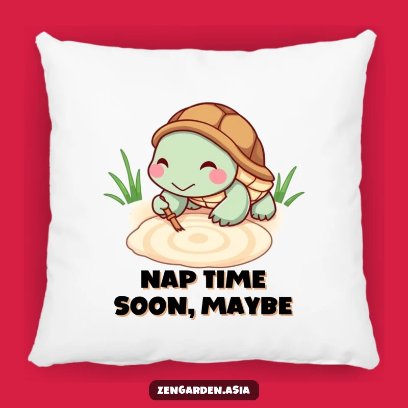 Funny Turtle Zen Pillow: Tiny Raking Turtle, Cozy Meditation Decor