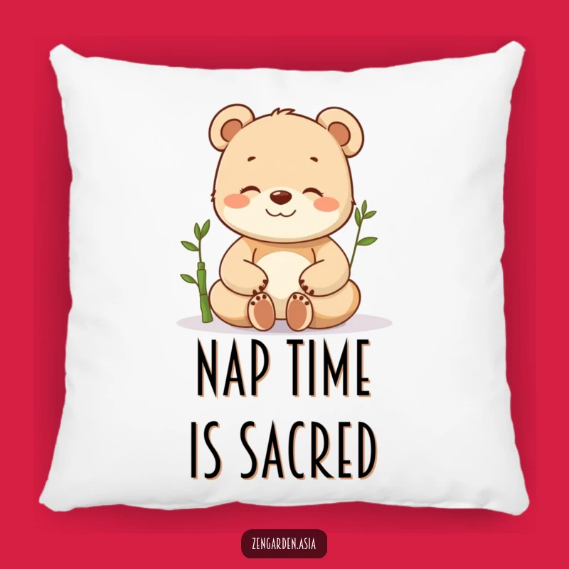 Funny Bear Cub Pillow: Meditative Comfort, Bamboo Accent, Hilarious Home Gift