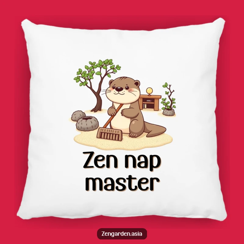 Funny Otter Zen Pillow: Raking Sand Cushion, Cozy Gift