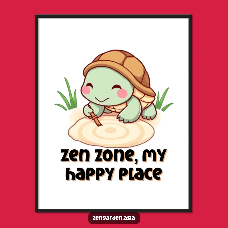 Funny Turtle Zen Digital Print: Tiny Raking Turtle, Printable Calm Art