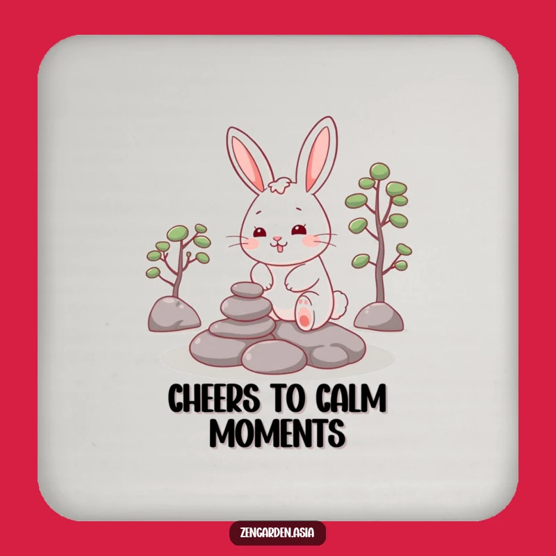 Funny Rabbit Zen Coaster Set: Cheerful Rabbit, Garden Art, Protect Surfaces