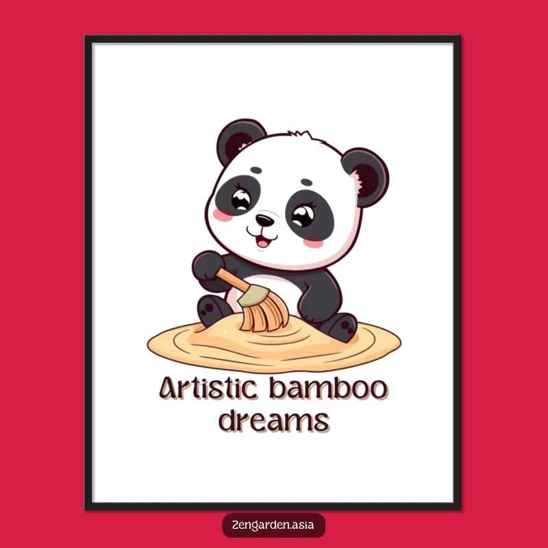 Funny Panda Sand Art Poster: Playful Rake Humor, Hilarious Wall Decor Gift