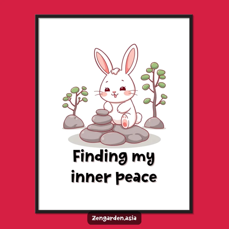 Funny Rabbit Zen Poster: Cheerful Rabbit, Garden Art, Peaceful Wall Decor