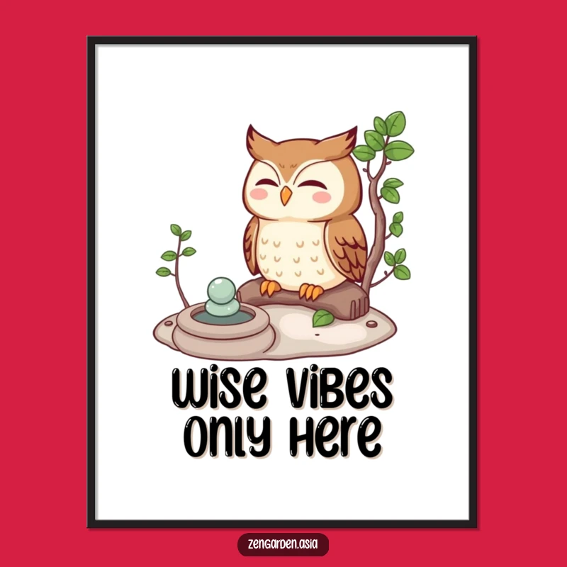 Funny Meditating Owl Poster: Peaceful Zen Garden Art, Hilarious Wall Decor Gift