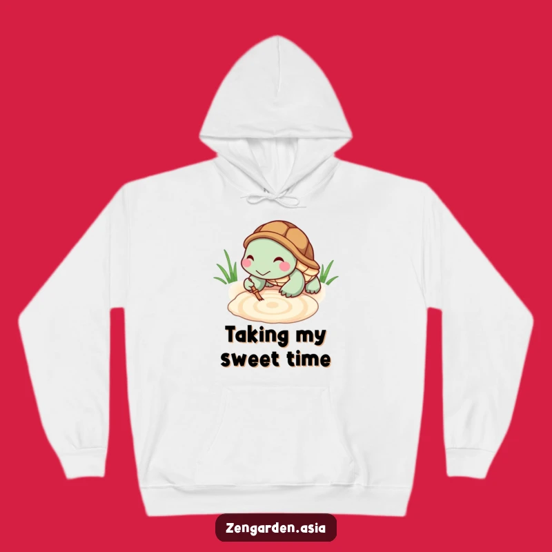 Cozy Funny Turtle Zen Hoodie: Tiny Raking Turtle, Warm Relaxing Apparel