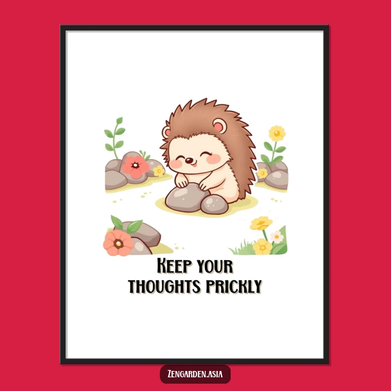 Free Printable Wall Art: Happy Hedgehog Garden Scene Funny Downloadable Decor