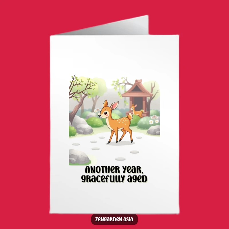 Free Printable Birthday Card: Graceful Deer Leaves Zen on Your Special Day!