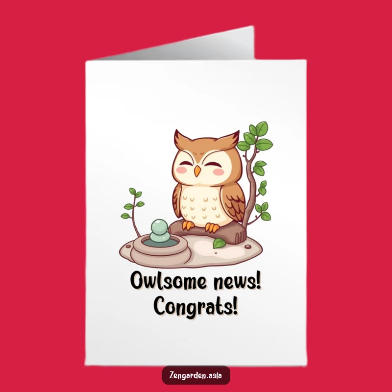 Free Printable Congrats Card: Zen Owl Achieves Goals Funny Downloadable Gift