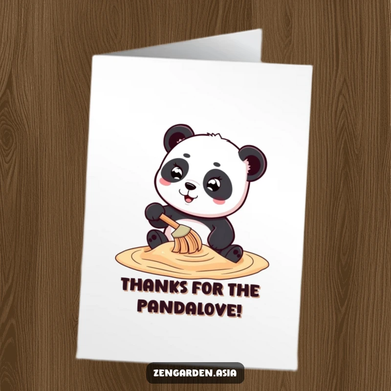 Funny free printable thank you card of a playful panda making swirling sand art, a unique way to express thanks.