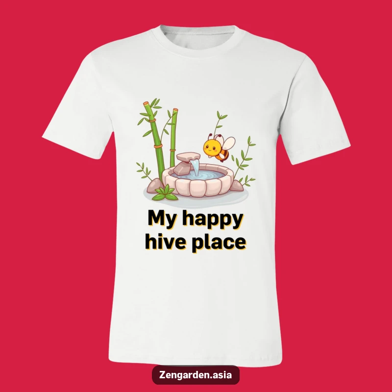 Funny Zen Bee T-Shirt: Happy Bee, Bamboo Fountain, Comfy Zen Wear Gift